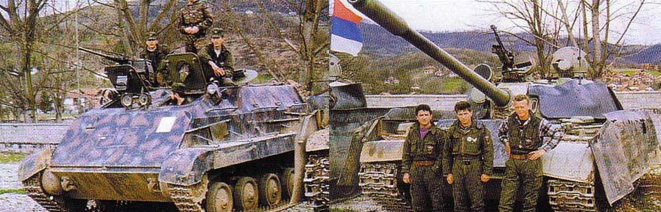 ОТ М-60П И Т-55А (заштићен гумираним тракама) из састава бригаде