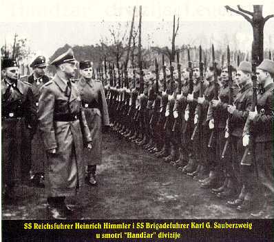 SS Reichsfuhrer Heinrich Himmler and SS Brigadefuhrer Karl G. Sauberzweig inspecting Handzar division.