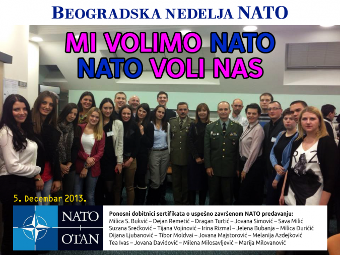 Јелена Милић (у средини) организатор срамног скупа Београдска недеља НАТО, под називом "Ми волимо НАТО - НАТО воли нас"