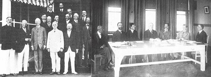Чланови Савета за општу едукацију, прве Рокфелер фондације снимљени 1915. године (лево) и Управни одбор Рокфелер Института за медицинска истраживања (десно). Рокфелер фондација је тако са својим „филантропским“ радом и донацијама поставила своје људе у читав низ медицинских школа, истраживачких центара и болница широм САД. О овоме је детаљно писао E.Richard Brown у својој књизи „Rockefeller Medecine Men“ (Medicine & capitalism in America).